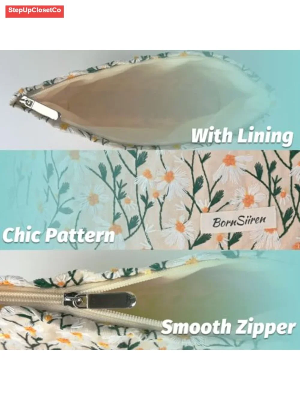 Large Floral Cosmetic Bag for Women, Toiletry Travel Organizer Pouch, Zippered